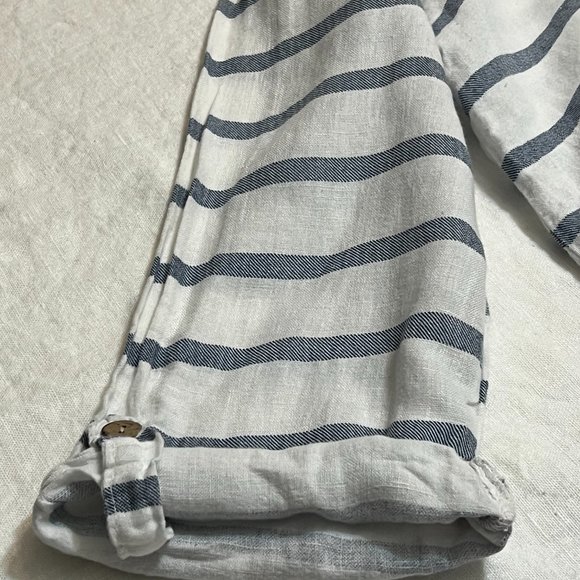 Viola Borghi Women's Shirt Dress Striped Linen Roll Tab Sleeve Size L Italy - Picture 6 of 10